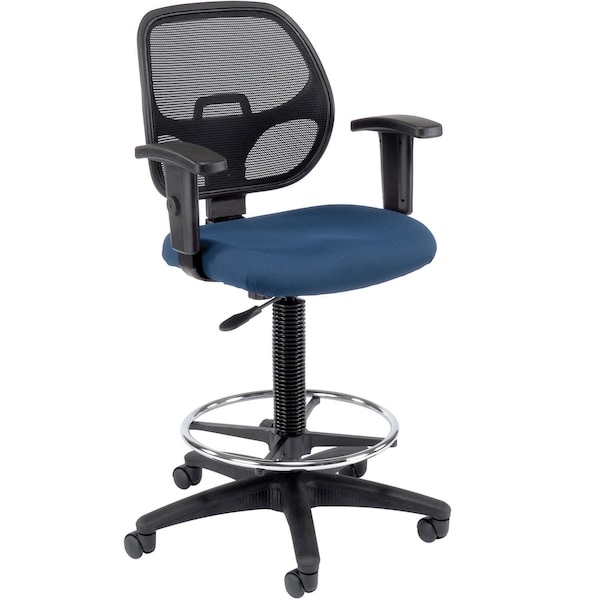 Drafting Stool, Fabric, Blue, Adjustable Arms, Mid Back